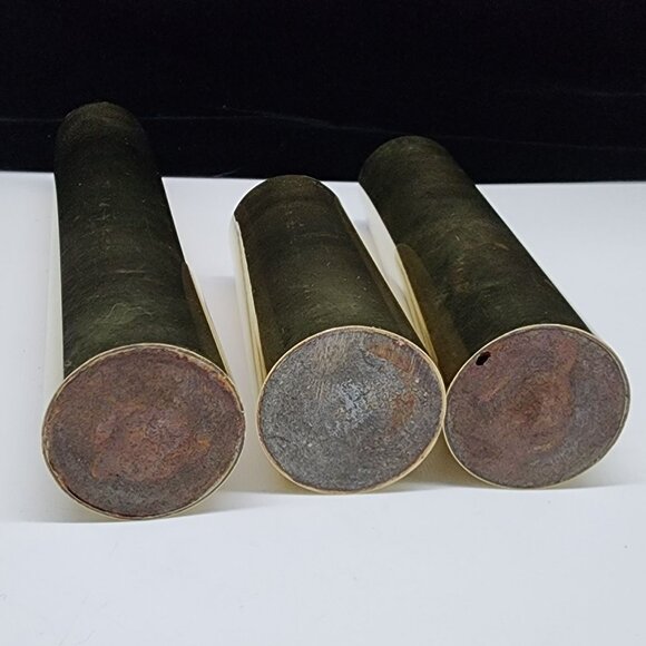 Vintage MCM Tall Brass Cylinder Tealight Holders Candle Holders Set of 3 - Picture 5 of 5